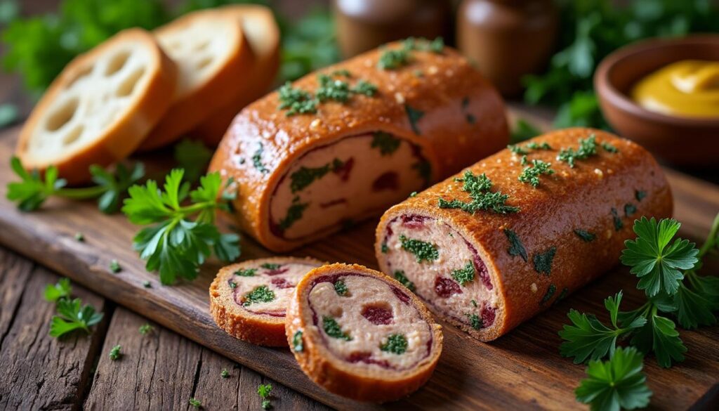 découvrez notre délicieuse terrine maison de foie de volaille, préparée selon la tradition alsacienne pour un goût authentique et savoureux.