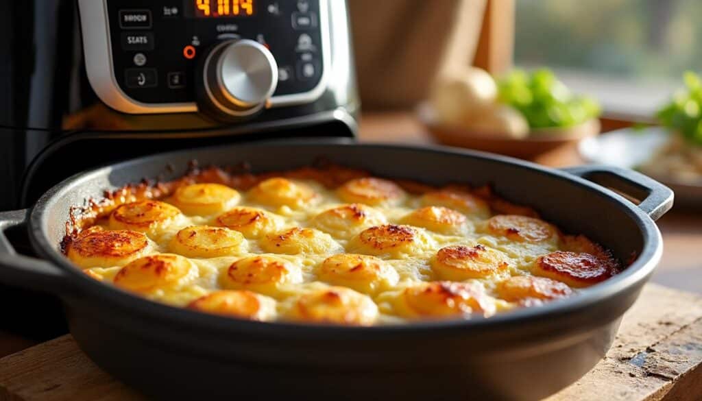 découvrez notre recette rapide de gratin dauphinois express réalisée avec la friteuse à air ninja pour un plat savoureux et facile à préparer.