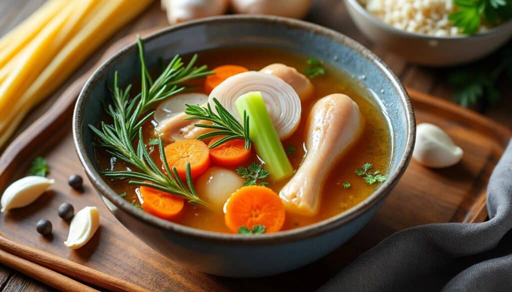 découvrez comment le bouillon de poulet, base essentielle et magique, sublime vos recettes de ramen, risotto et soupes pour des plats savoureux et réconfortants.