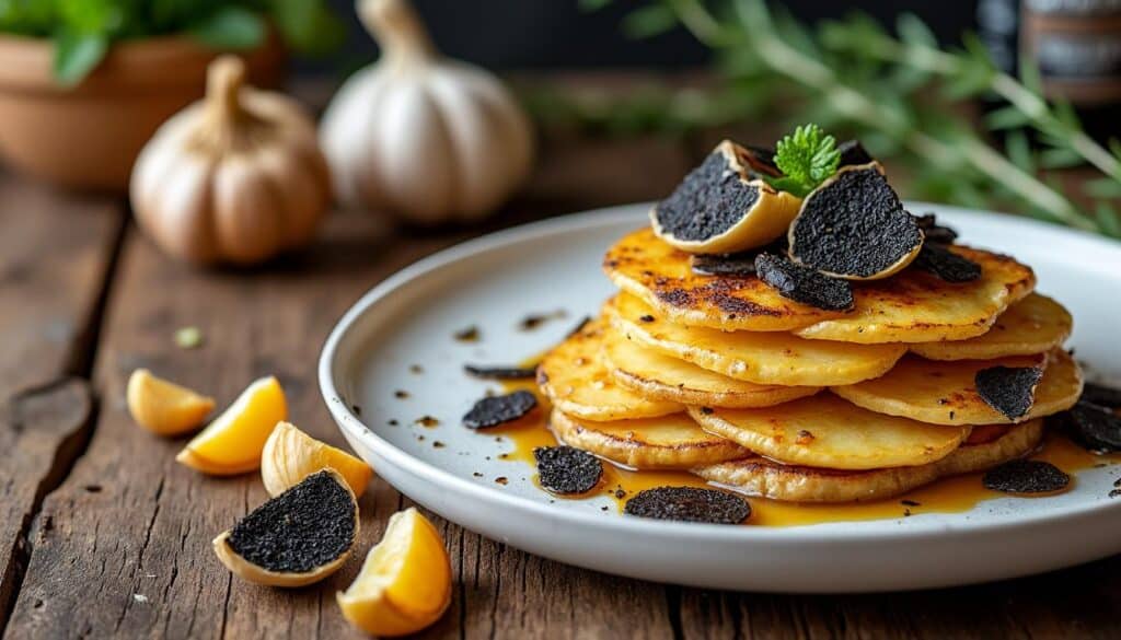 découvrez notre recette festive de dauphinois onctueux sublimé par la truffe du périgord et l'ail confit pour un plat gourmand et raffiné.