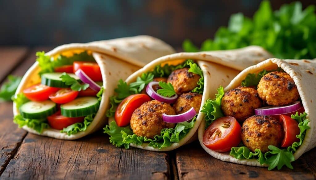 découvrez trois options savoureuses de kebab végétarien : halloumi grillé, falafel croustillant et seitan tendre, pour un repas gourmand et équilibré.
