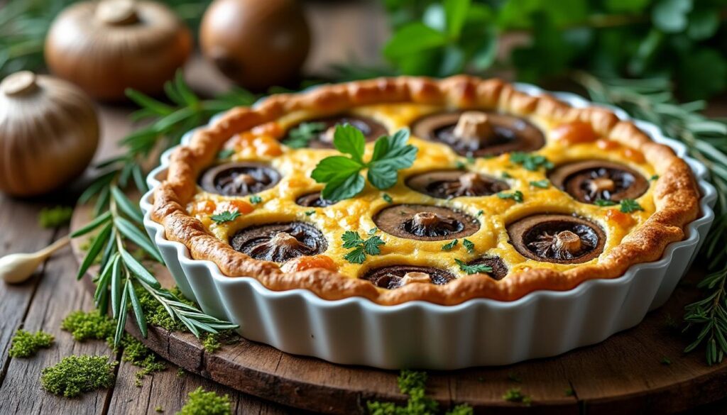découvrez la recette savoureuse de la quiche aux champignons, version forêt, relevée par le persil frais et l'ail pour un goût authentique et gourmand.