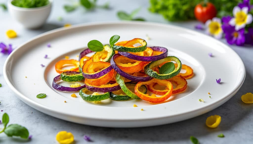 découvrez comment créer des chips d'épluchures colorées pour un dressage élégant et innovant, sublimant ainsi votre cuisine anti-gaspillage.