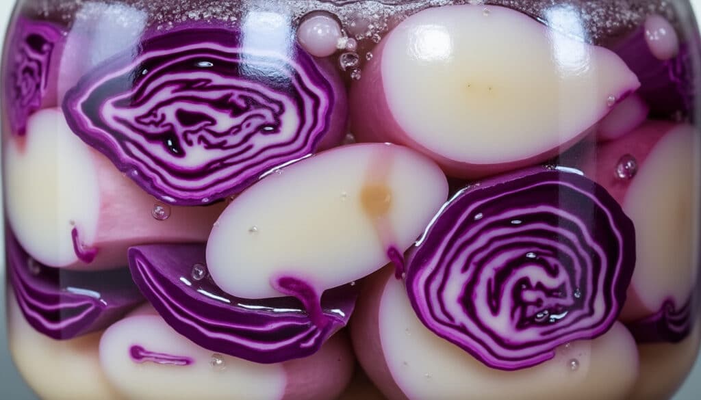 découvrez comment superposer des couches de légumes violets et blancs pour obtenir un dégradé spectaculaire lors de la fermentation maison, alliant saveurs uniques et esthétique visuelle.
