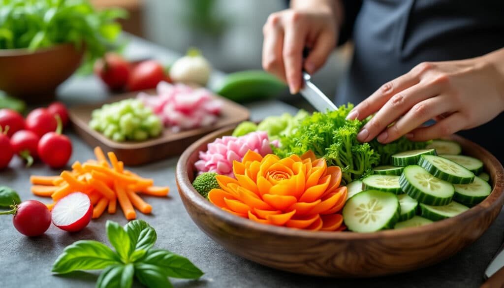 apprenez à sublimer vos plats asiatiques en maîtrisant la taille précise des légumes en fleurs avec un couteau d'office, pour des présentations élégantes et savoureuses.