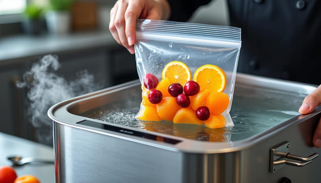 découvrez comment la cuisson longue à basse température des fruits confits transforme la cuisson sous vide en douceur sucrée, offrant des textures et saveurs inédites pour des desserts raffinés.