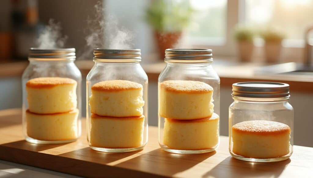 découvrez comment la stérilisation de gâteaux moelleux en bocaux permet un démoulage parfait jusqu'à un an plus tard, révolutionnant ainsi les techniques de conservation en bocaux.