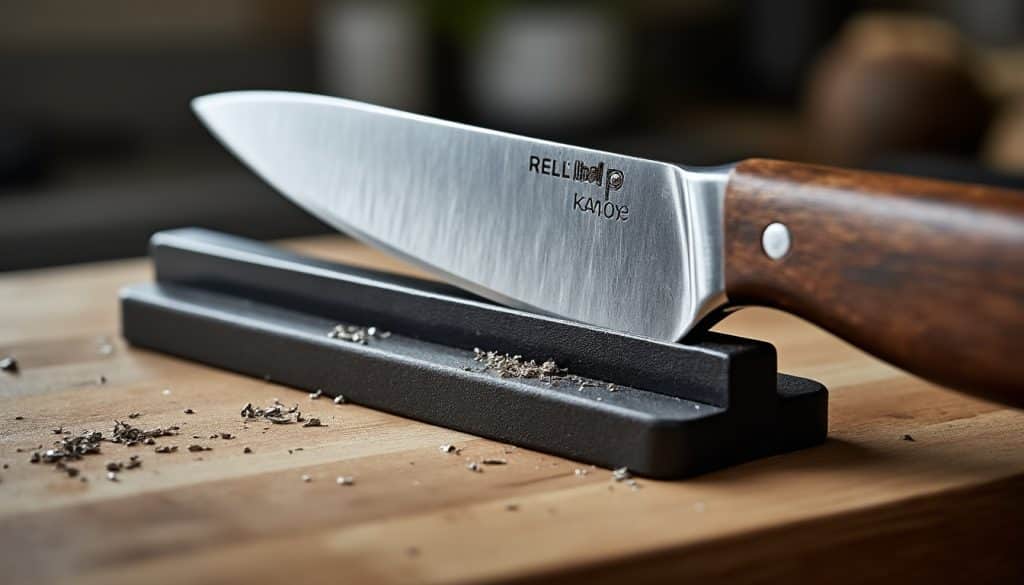 découvrez comment un fusil de boucher basique avec garde de protection garantit un affûtage sécurisé et efficace pour vos couteaux, idéal pour les débutants.