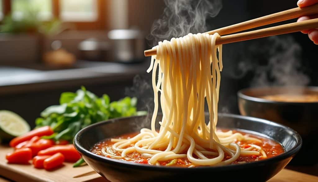 découvrez comment les baguettes de cuisson géantes en bois simplifient la manipulation des nouilles longues pour une cuisine asiatique authentique et facile.