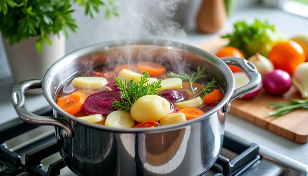découvrez comment l'ébullition systématique des écorces de légumes avant transformation élimine efficacement les pathogènes, garantissant une cuisine anti-gaspi sûre et saine.