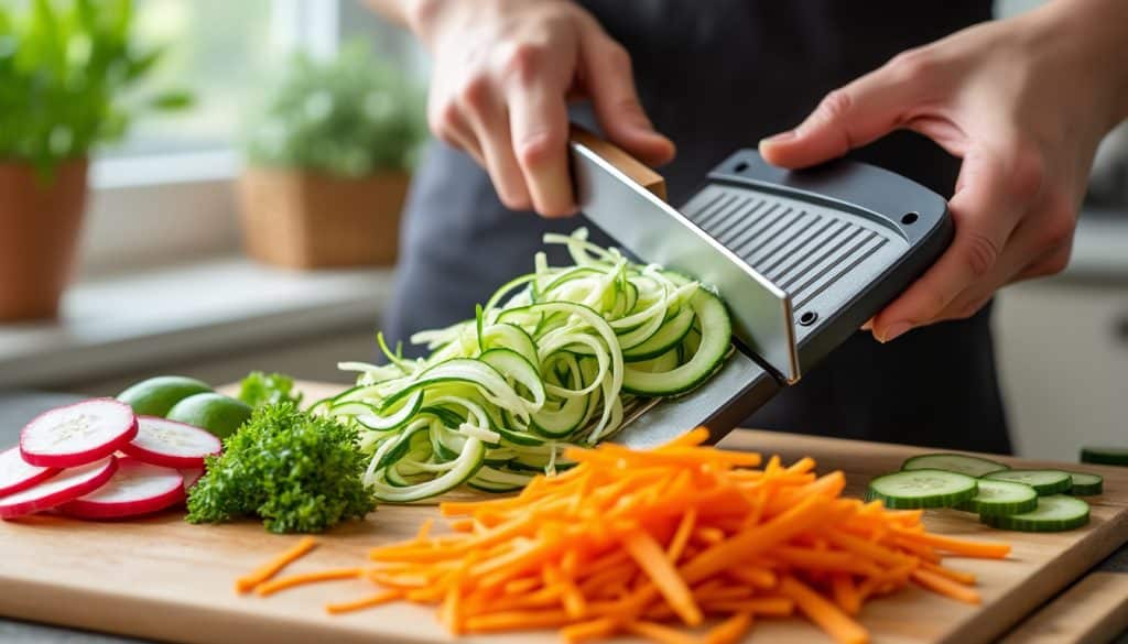 découvrez comment une mandoline japonaise peut trancher vos légumes très finement, ajoutant du volume et de la finesse à votre cuisine tout en respectant votre budget.