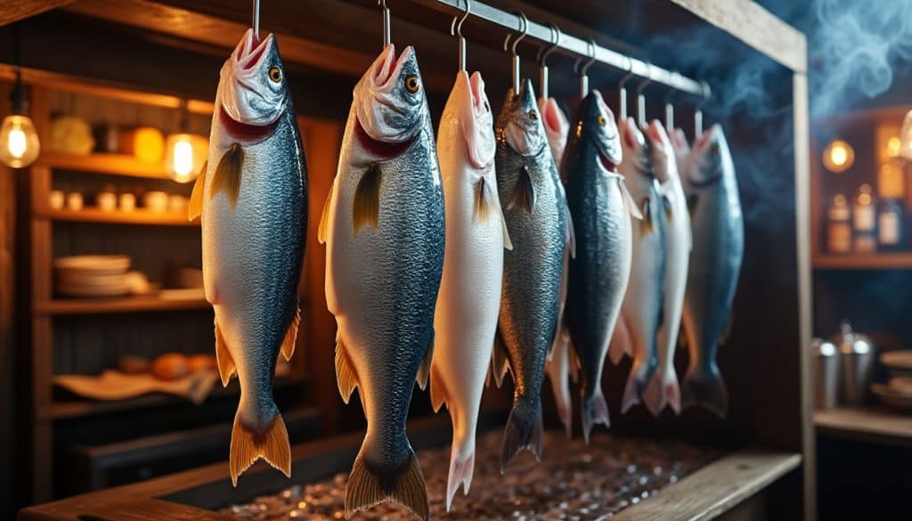 découvrez comment les crochets en s en acier inoxydable facilitent la suspension des poissons entiers pour un fumage artisanal réussi et de qualité.