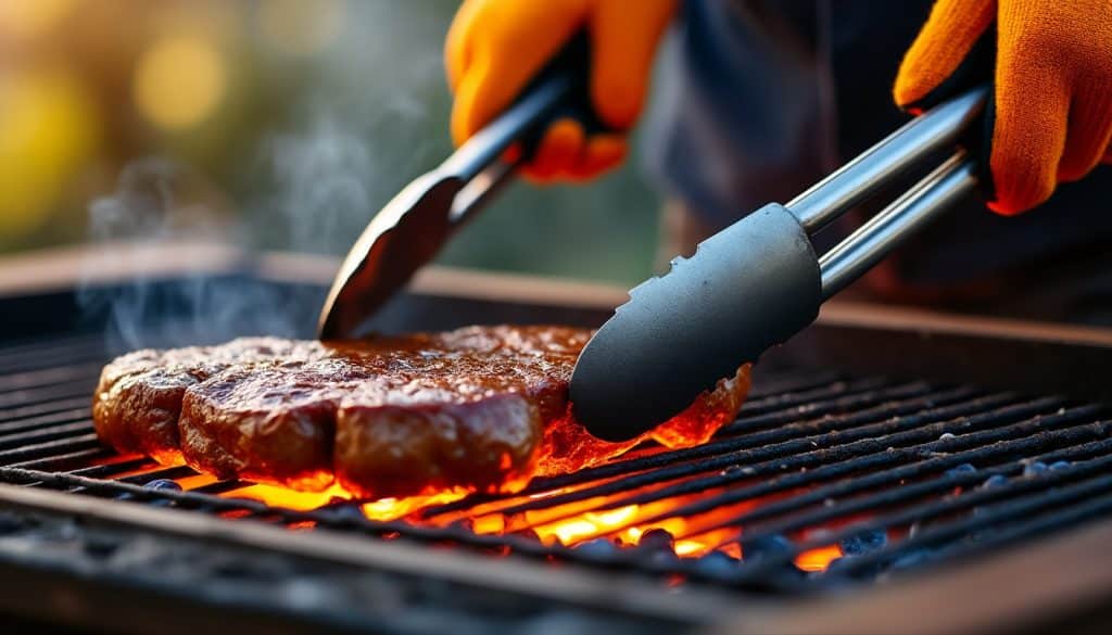 découvrez comment l'utilisation de pinces à long manche et de gants ignifugés protège efficacement contre les brûlures graves lors de vos barbecues et grillades en toute sécurité.